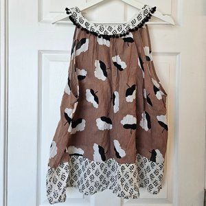 Boden Women's sz 16 Halter Tank Top with Pom Pom white, black, tan, brown